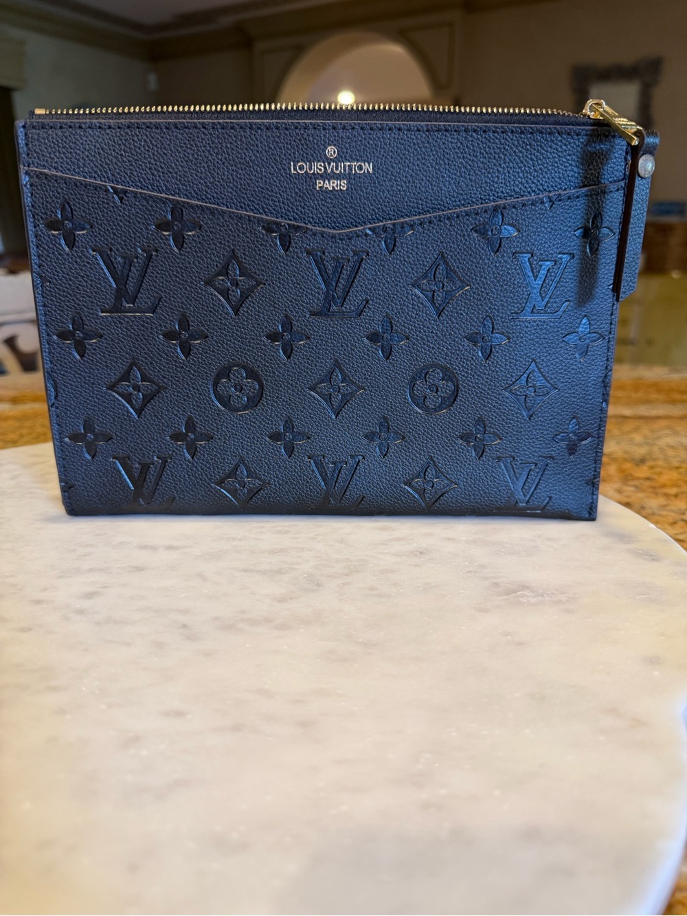 Louis Vuitton Black Embossed Monogram Zip Pouch